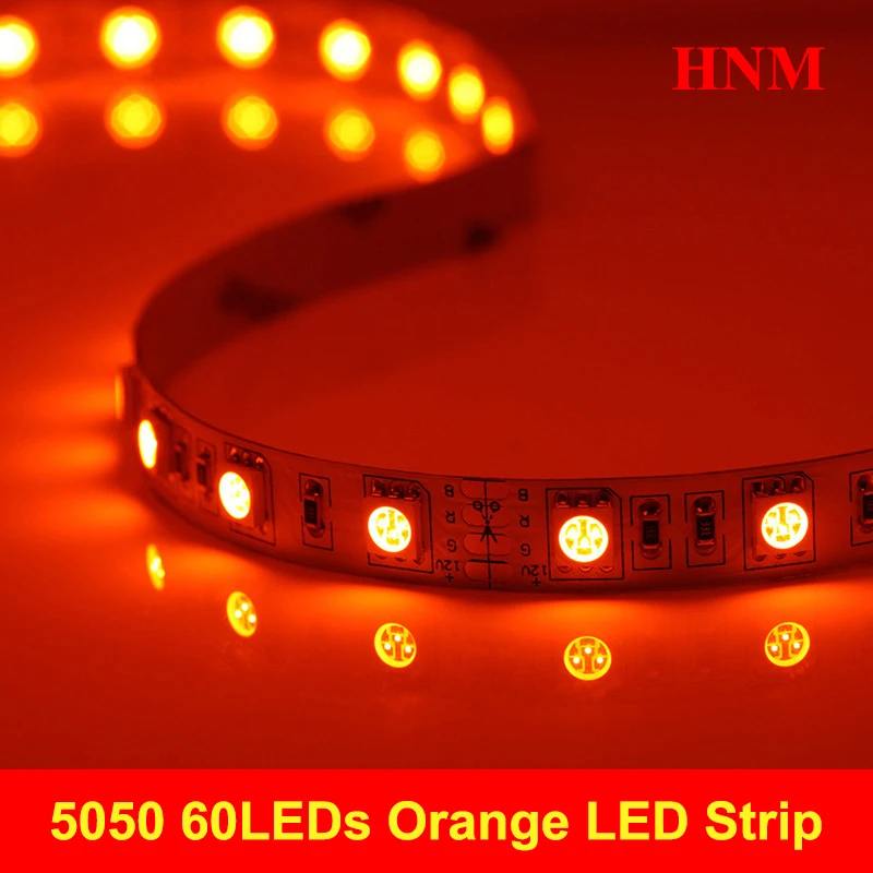 

5M 60LEDs/m Orange LED Strip 5050 SMD Flexible Tape Light 300LEDs SMD5050 DC 12V LED Light Lamp TV Non-waterproof IP20 White PCB