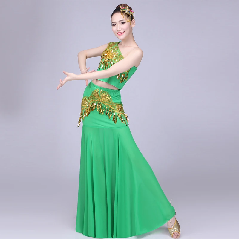 dai dance costume Costume Peacock Dance Arts Examination Bags Hips Long Fishtail skirt Sequins Group costumes