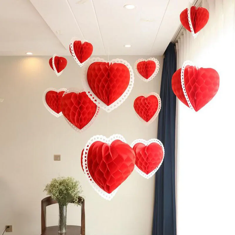 

Romantic Heart Tissue Paper Honeycombs Home Hanging Decorative Supplies Wedding Valentine's Day Party Crafts ZA5823