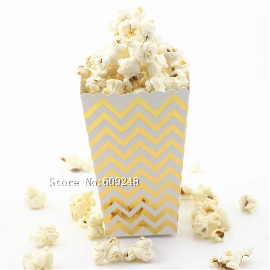 24 Pcs Gold Foil Chevron Paper Popcorn Boxes,Metallic Zig Zag Wave Party Favor Holder,Candy Snack Treat Cups,Wedding,Christmas