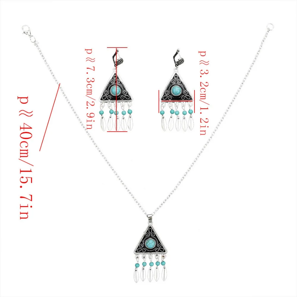 4 Styles Vintage Metal Green Red Beads Pendant Necklace Earrings Sets for Women Boho Turkish Charming Jewelry Set