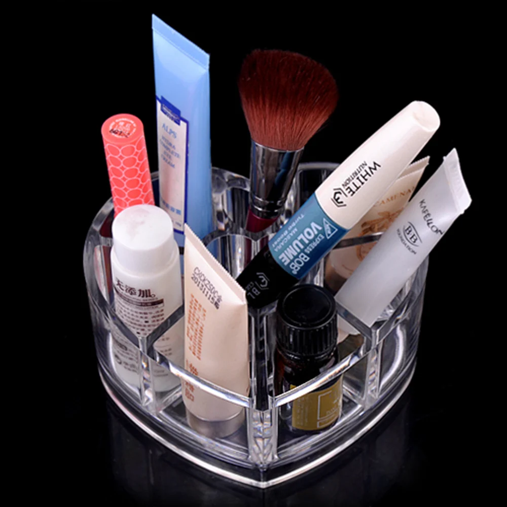 

Lovely Heart-Shaped Acrylic Makeup Cosmetic Organizer, Plastic, Transparent, Crystal, Lipstick, Desktop Storage Box, Christmas G