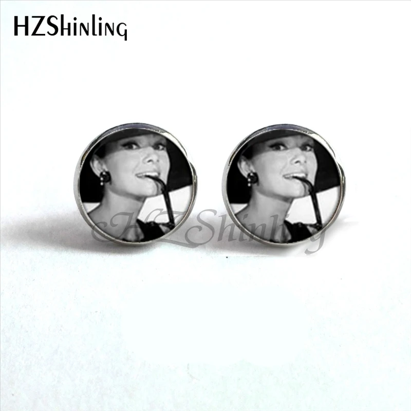 NES-0018   Audrey Hepburn in Paris Earrings Audrey Hepburn Jewelry Earring Famous Quote Stud Earrings For Woman HZ4