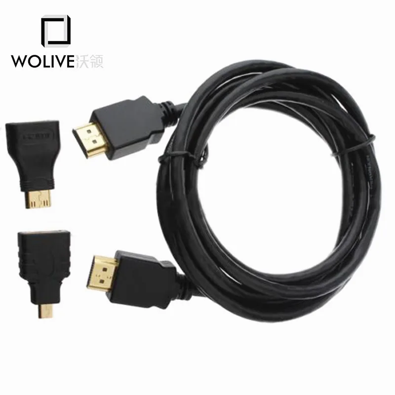 Wolive New 3 in 1 HD High Speed HDMI to HDMI Cable + Micro HDMI Adaptor+ Mini HDMI adapter For Digital Camera Computer 10m