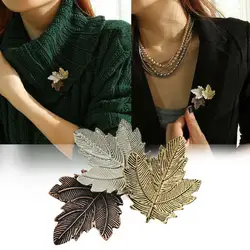 Vintage Three Maple Leaves Brooch Pins Women Suit Dress Exquisite Collar Lapel Clip Accessories