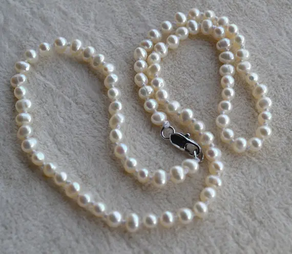 

Charming Real Pearl Jewelry, White Small Pearl 4-5mm Genuine Freshwater Pearl Necklace 16'' Baby Girl's Jewelry,Wedding Necklace