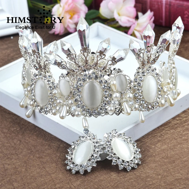 HIMSTORY Oversize Large Bridal Crown European Baroque Black/white Crystal Wedding Tiara Hair Accessories Prom Party Hairwear