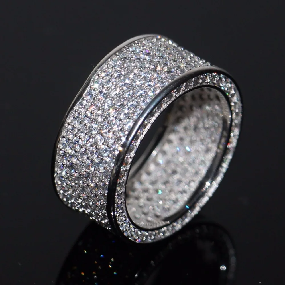 Brand New Deluxe Fashion Jewelry 10KT White Gold Filled Pave Full Tiny White Cubic Zirconia Women Wedding Band Circle Ring Gift