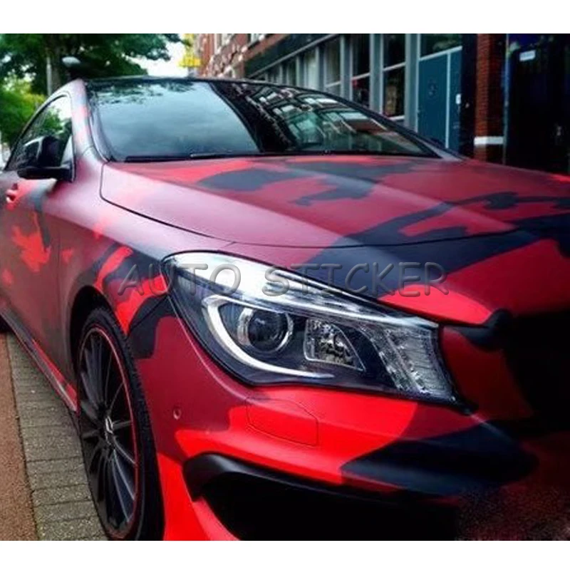 

5/10/15/20/25/30m*1.52m Red Black Big Picture Camouflage Vinyl Luxury Camouflage Car graphic foil With Air Free Bubble