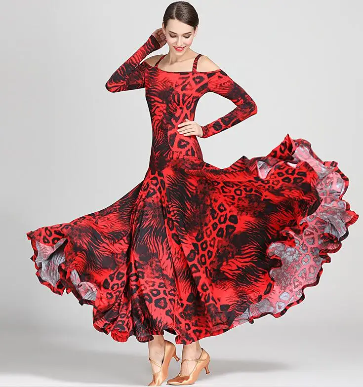 black print ballroom waltz dress rumba Standard social dress Ballroom dance competition dress fringe modern dance dress 9043