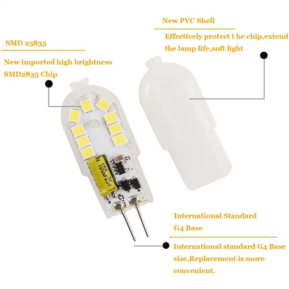 10Pcs/Lot Mini G4 LED Lamp 2W SMD2835 Lampada AC/DC12V LED G4 Bulb Milky Cover Replace 10W Halogen Crystal Spotlight AC220V