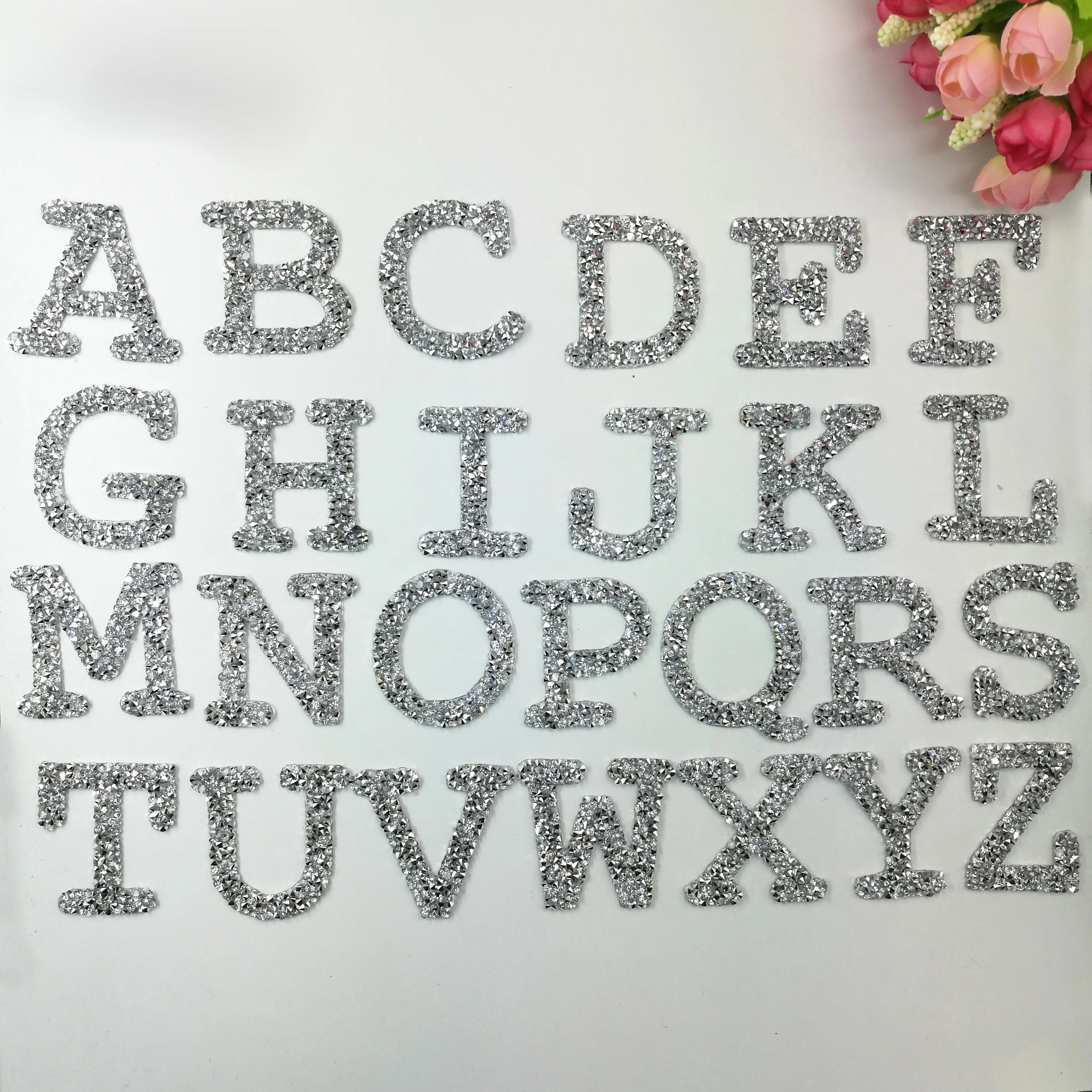 A-Z 1PC Rhinestone English Alphabet Letter Embroidered Iron On C For Clothing Badge Paste For Clothes Bag Shoe DIY Stripes