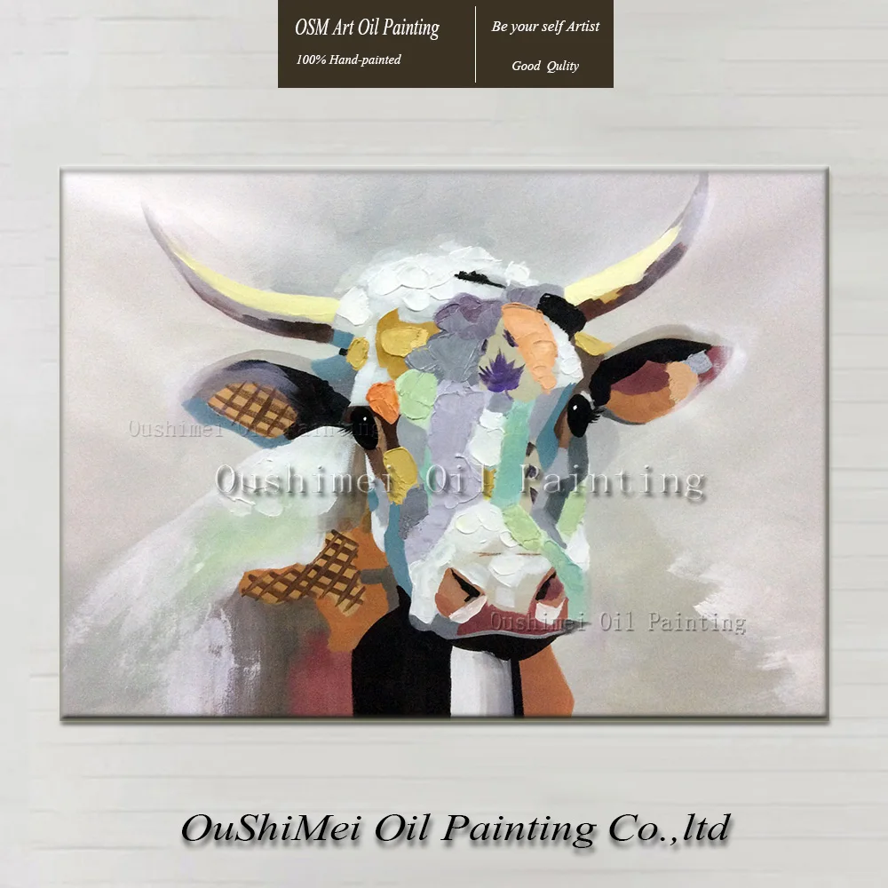 

Hand Paintd Knife Animals Cow Oil Painting On Canvas Modern Abstract Bull Hang Pictures Hot Sale Wall Painting