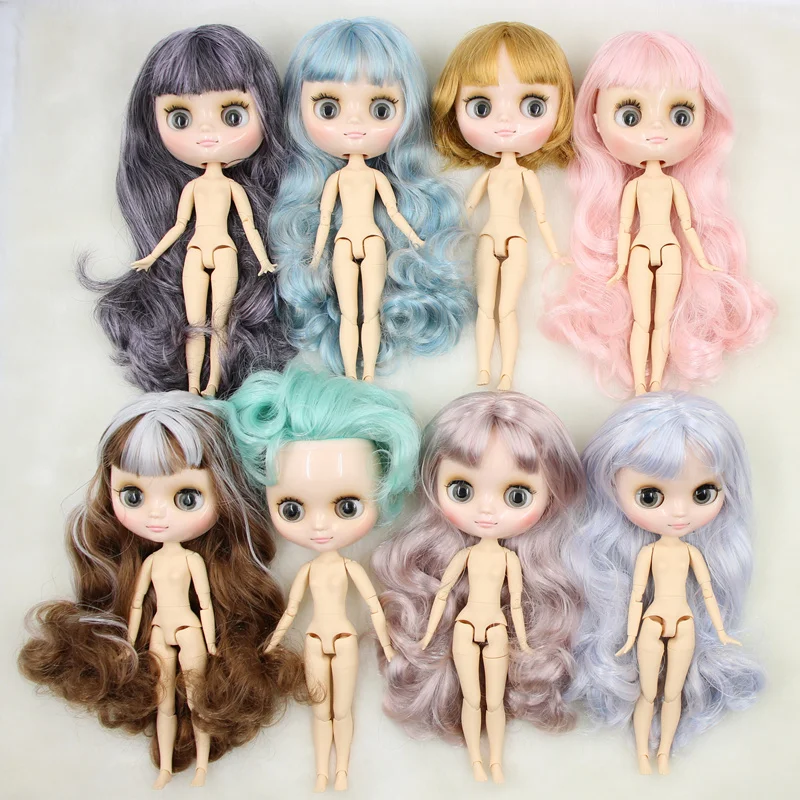 Middie blyth nude doll 20cm joint body glossy face with makeup gray eyes soft hair DIY toys gift with gestures