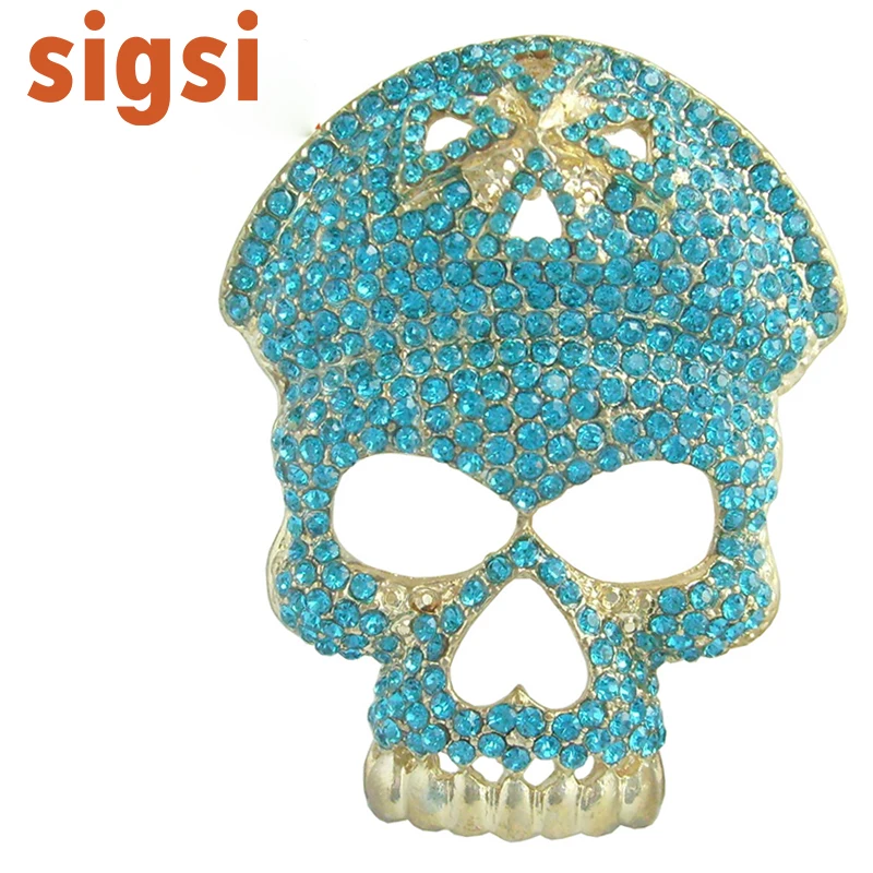 100pcs fashionable customized jewelry glod plated rhinestone crystal skull mask brooch pin for halloween party