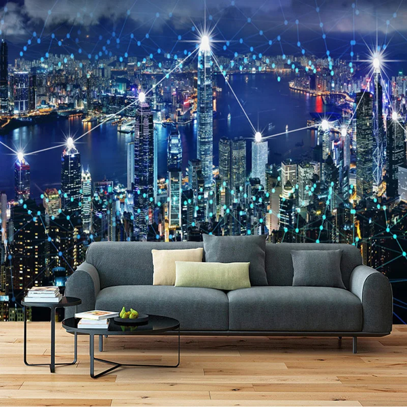 Photo Wallpaper HD 3D Stereo Hong Kong Night Landscape Mural Living Room Dining Room Background Home Decor Pegatinas De Pared