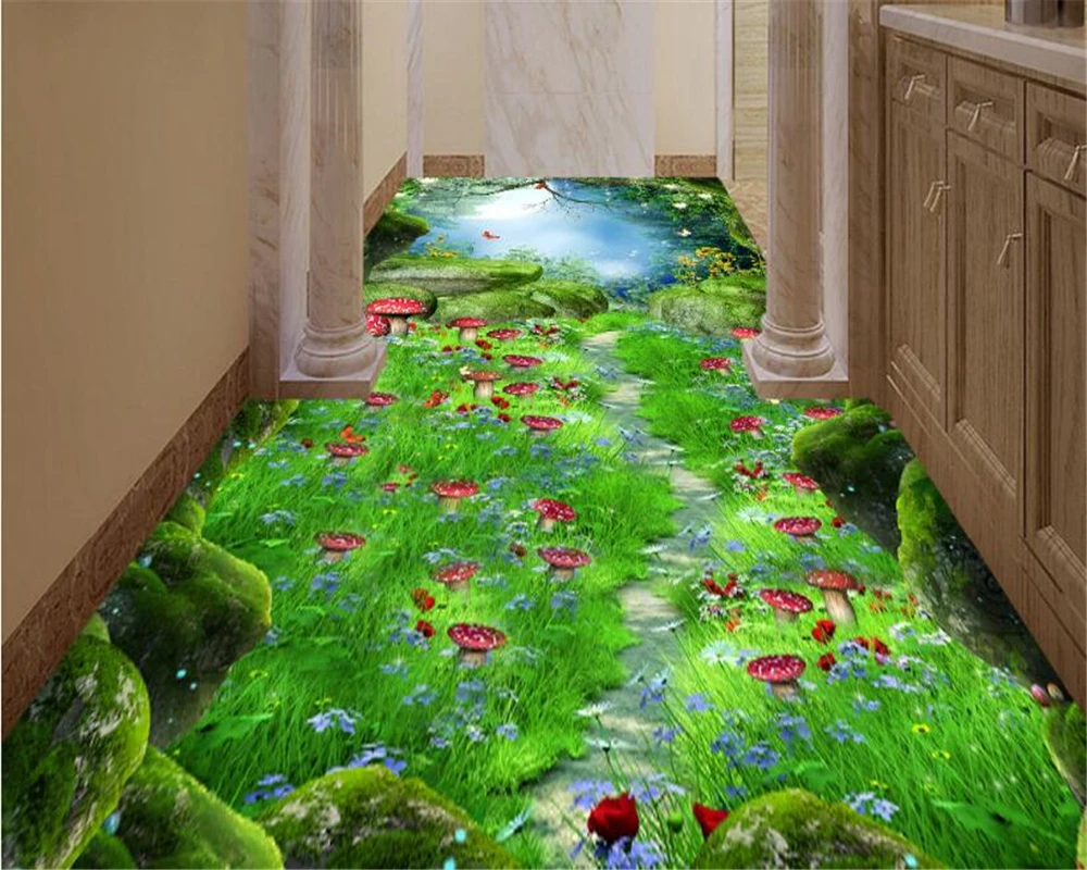 beibehang Creative aesthetic wallpaper magic dream forest path 3d  flooring  three dimensional painting papel de parede behang