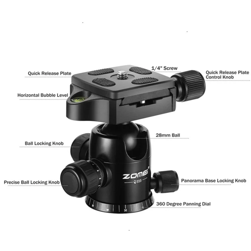 Zomei Q555 Professional Aluminum Flexible Camera Tripod Stand  for DSLR cameras Portable Tripods 360 Degree Rotating