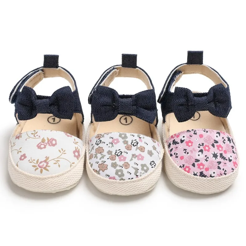 Lovely Flower Print Bow Canvas baby Shoes summer soft sole first walkers party princess girl shoe