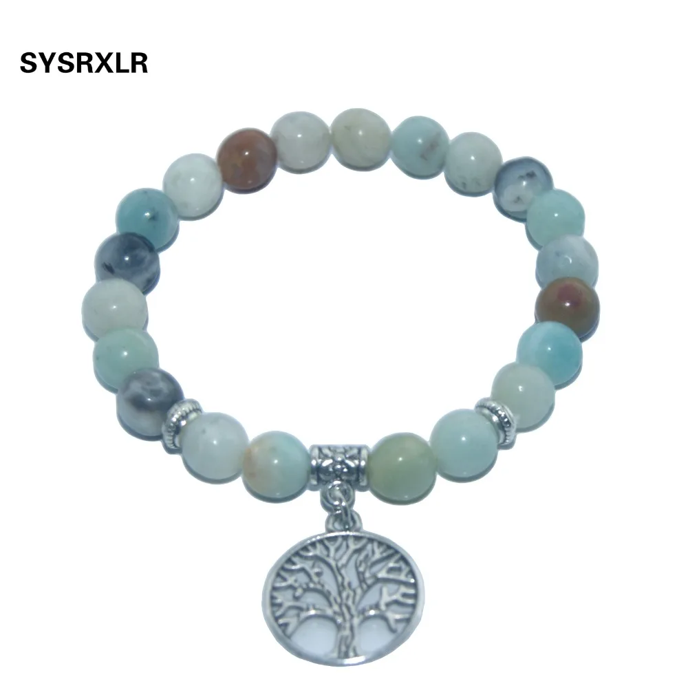 8 MM Amazonite Rose Pink Quartz Crystals Agat Beads Yoga Beads  Bracelet For Meditation Tree Life Pendent Charm Bracelet Women