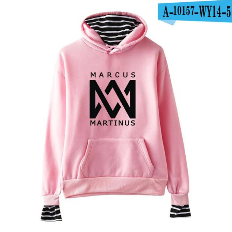 Marcus and Martinus Men/Women Hoodies Sweatshirts Striped Pachwork False Two-Piece Fleece Hooded Jacket Harajuku Sweatershirt