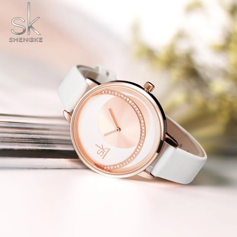 Shengke Watch Women Luxury Crystal Watch Reloj Mujer Leather Band Diamond Ladies Quartz Watch Women Watches Montre Femme