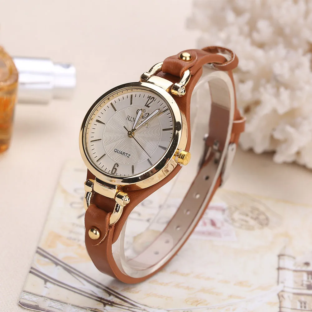 Dropship Frauen Casual Uhren Runden Zifferblatt Niet PU Lederband Armbanduhr Damen Analog Quarz Uhr Geschenk