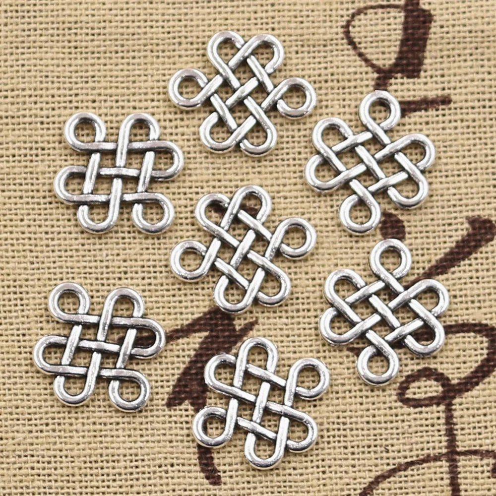 30pcs Charms Chinese Knot Connector 17x14mm Antique Silver Color Plated Pendants Making DIY Handmade Tibetan Finding Jewelry