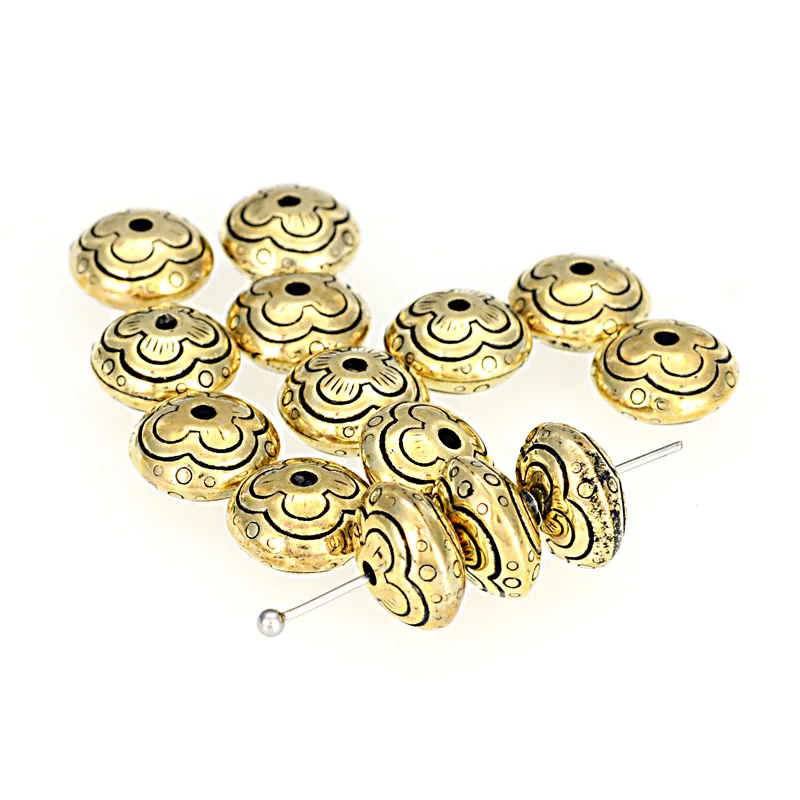 Miasol 20 Pcs Retro Vintage Stripe Round Plating Metal / Acrylic Antique Design Spacers Disc Beads For Diy Jewelry Making
