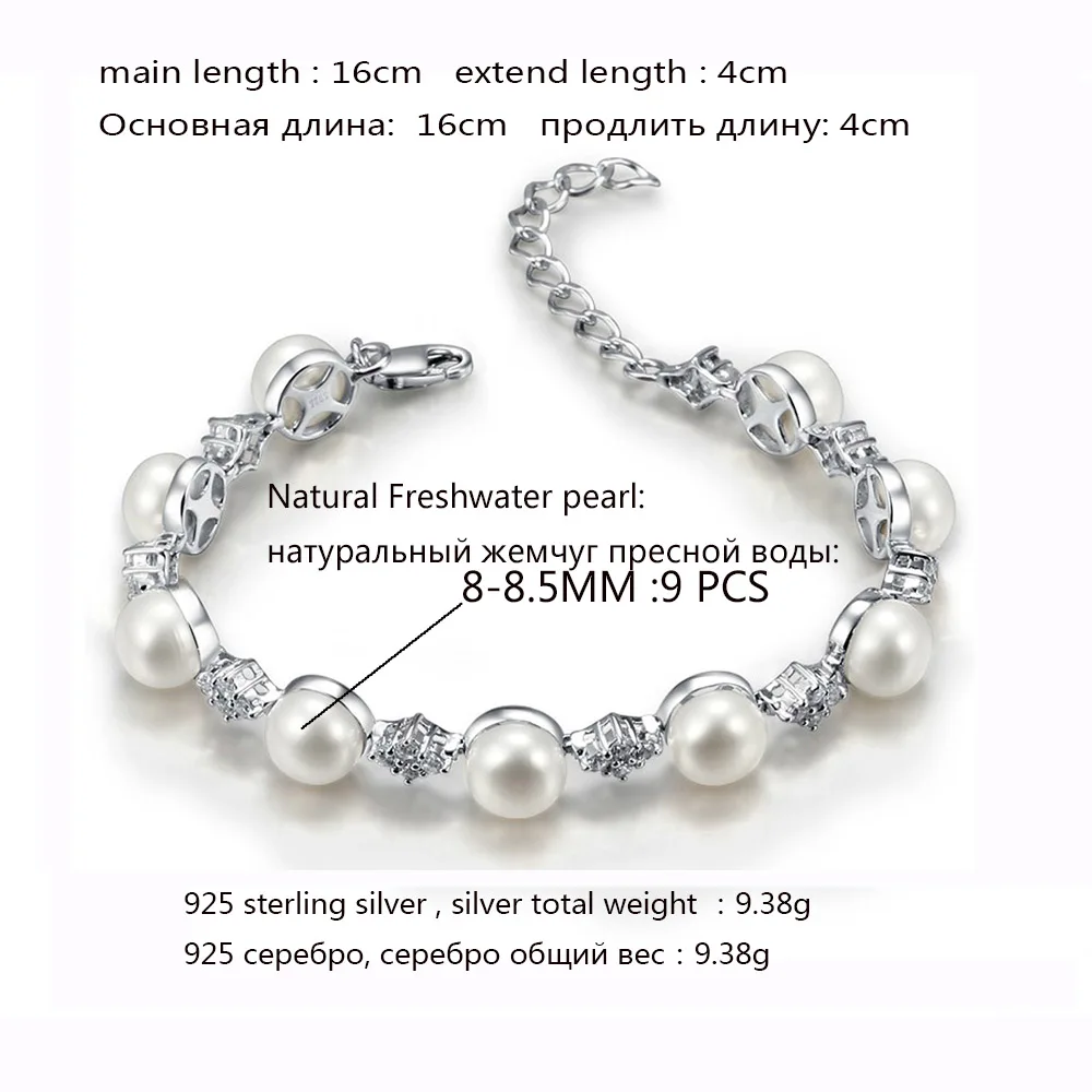 Sinya Natural Freshwater Pearls Daimeter 8-8.5mm Christmas New Years Gift 925 Sterling Silver Bracelets for Women