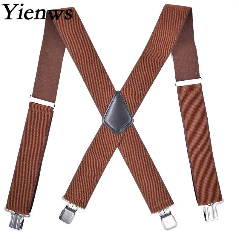 Yienws – bretelles larges pour hommes, Vintage, marron, dos X, 4 boutons, bretelles, 5CM X 120CM, tientes Hombre, YiA097