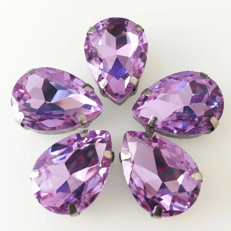 Spedizione gratuita! Cristallo viola Waterdrop di cristallo di vetro Argento claw sew on strass, cuce sulla pietra per il FAI DA TE abbigliamento