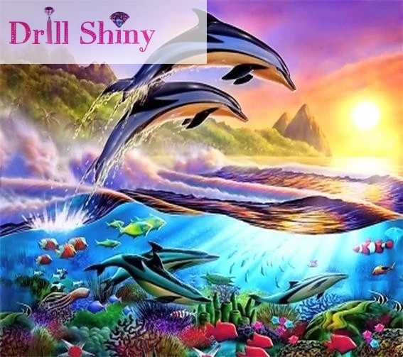 DIY 5D Diamond Embroidery Painting Full Square Mosaic Rhinestone Painting Animal Dolphin 3D Cross Stitch Embroidery Home Decor