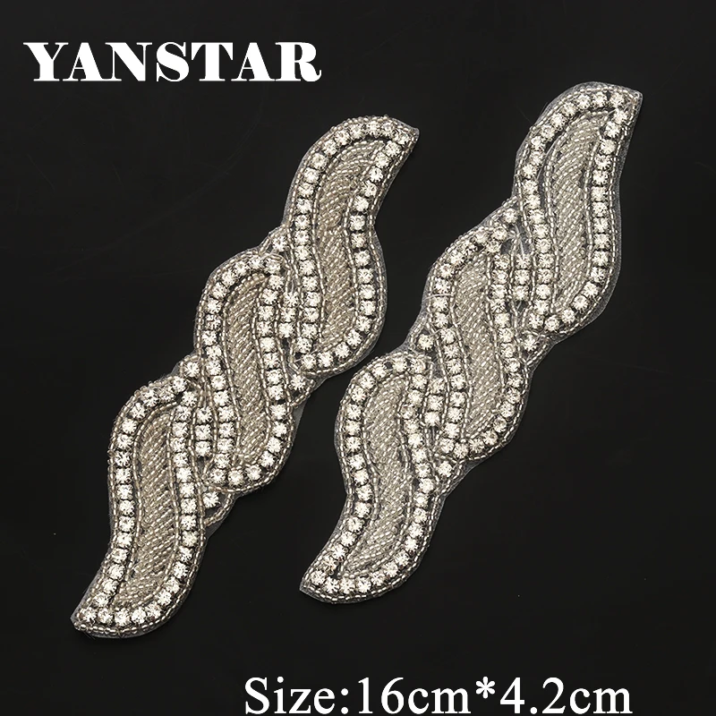 

YANSTAR 20PCS Wholesale Rhinestone Applique Patch Clear Silver Crystal Iron On For Wedding Dress Belt YS917