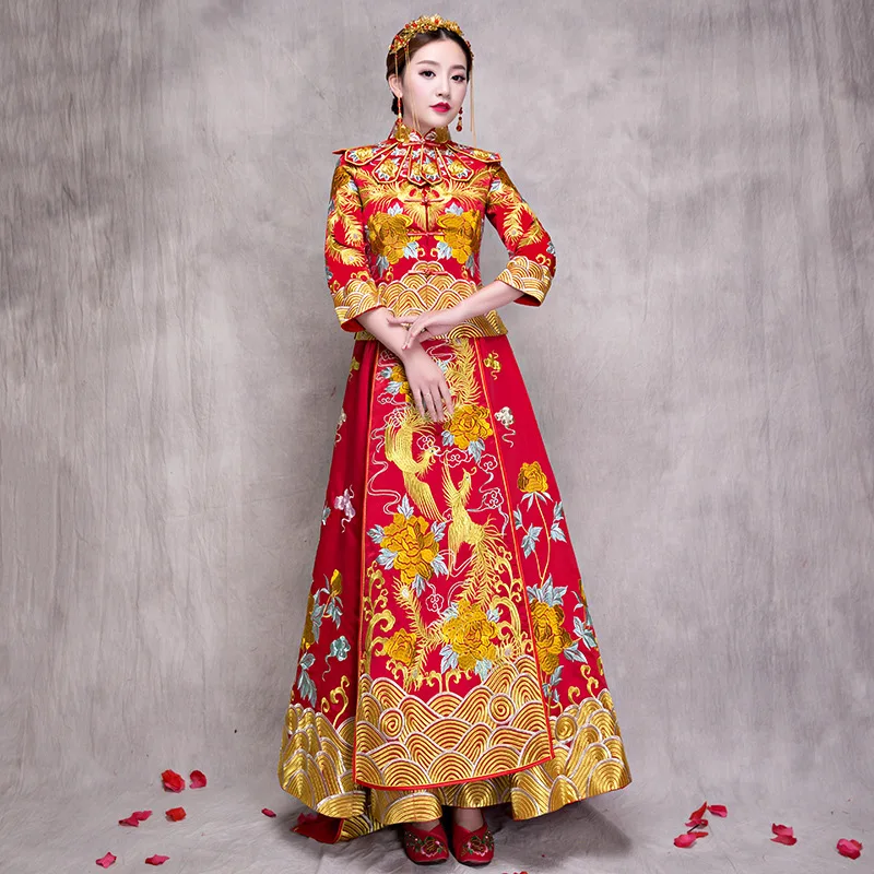 

New Red traditional chinese wedding dress Qipao National Costume Womens Overseas Chinese Style Bride Embroidery Cheongsam S-XL