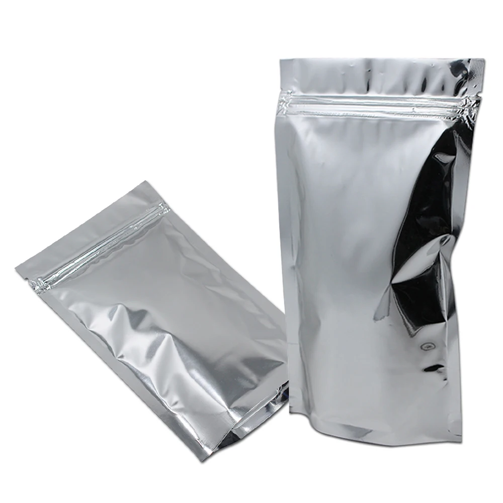 700pcs/lot Reclosable Silver Aluminum Foil Package Bag Wholesale Dried Food Snack Powder Package Stand Up Mylar Doypack Zip Bag