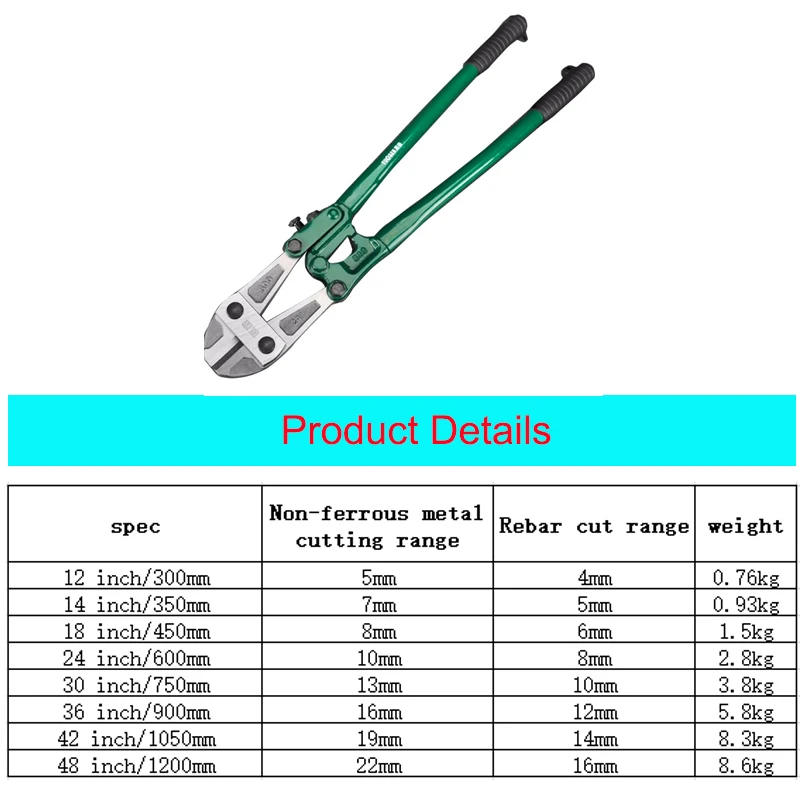 TUOSEN 12 18 24 30 36 42 forbici per funi da 48 pollici pinze per funi metalliche in acciaio strumento per tagliacavi in acciaio inossidabile per