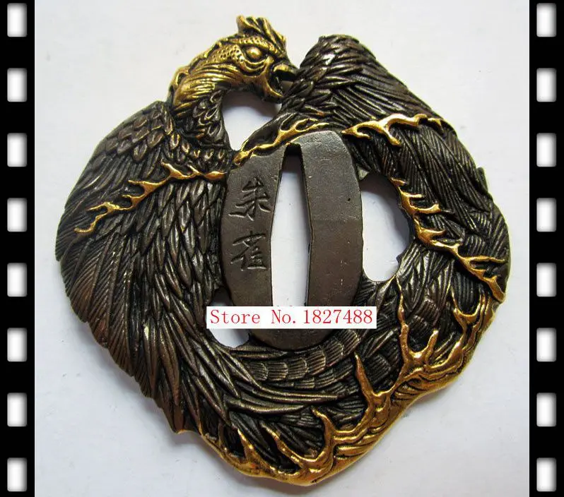 High Quallty Japanese katana Copper Tsuba WAKIZASHI Sword Accessories W/Rosefinch Design