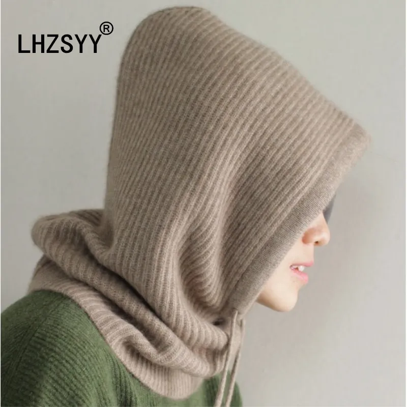 LHZSYY Autumn and Winter New Cashmere knit cap Collar Hooded Dual-Use paragraph Men and Women Fashion high quality Wool Warm Cap