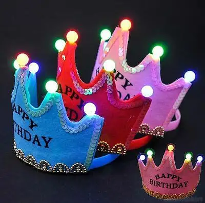 Crown Led Happy Birthday Cap Colorful Non-woven Hat King Princess Luminous Led Birthday Cap Hat Christmas Birthday Crown