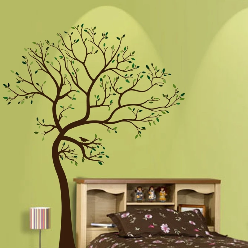 

Free Shipping Large size 72"x55"(180cm x 140cm) Vinyl Big Tree wall stickers with Light green/Dark green leaves ,T3006