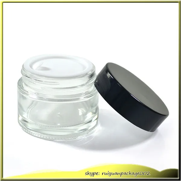 10 pcs 50g Black Cap Frost Glass Container Eye Cream Jar Cosmetic Packing Jar Clear Glass Cream Jar cosmetic container