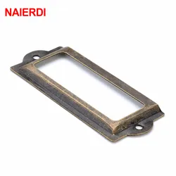NAIERDI 82*30mm Handle Antique Brass Metal Label Pull Frame File Name Card Holder For Furniture Cabinet Drawer Box Case Hardware