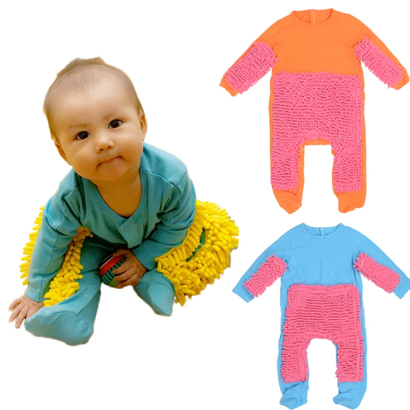 Hot Baby Mop Romper Outfit Unisex Boy Girl Polishes Floors Cleaning Mop Suit Autumn Winter Kids Crawls Toddler Swob Jumpsuit