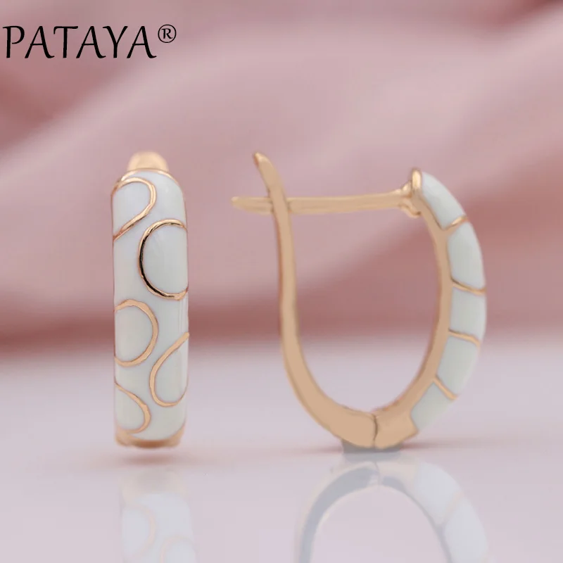 PATAYA New Arrivals 585 Rose Gold Color Women Wedding Party Jewelry Italy Draw Oil Painting Irregular Circle Dangle Earrings