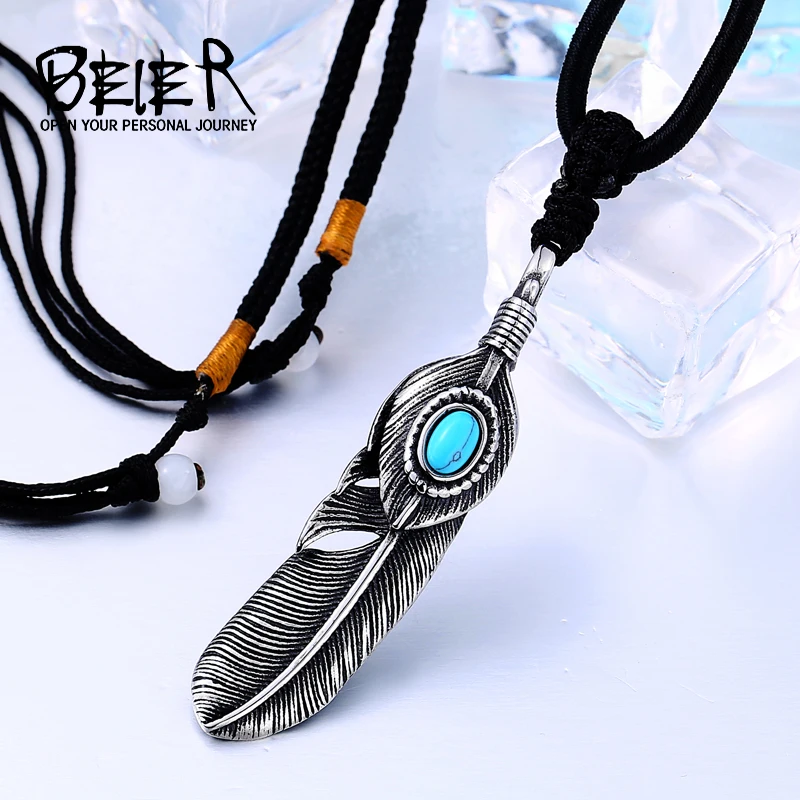 Cool Nice Detail Part Feather Pendant Necklace For Man And Woman 316L Stainless Steel Gothic Personality Jewelry  BP8-187