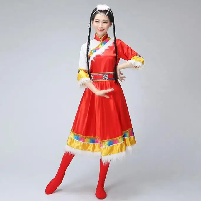 Chinese Mongolian Gowns Dress Women Folk Dance Stage Tibetan Classical