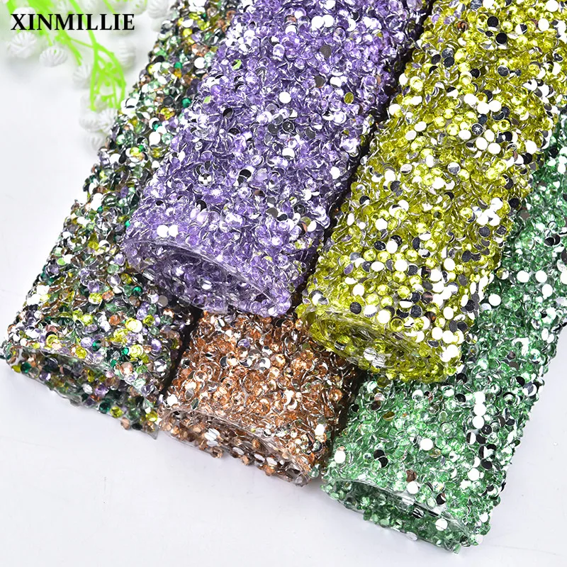24*40cm Resin Sequins Rhinestone Mesh Hot Fix Or Adhesive Strass Sheets Diamond Sticker for Wedding Clothes Home Decoration