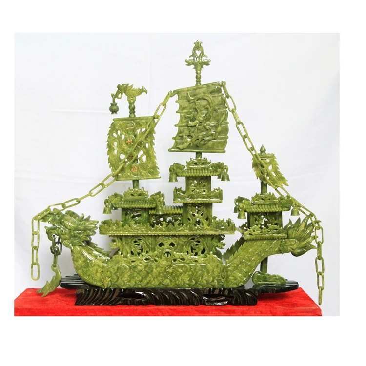 

60 cm double Seiko Jade Dragon Boat Decoration Crafts Ornament of modern living room Everything is going smoothly. Home Furnishi