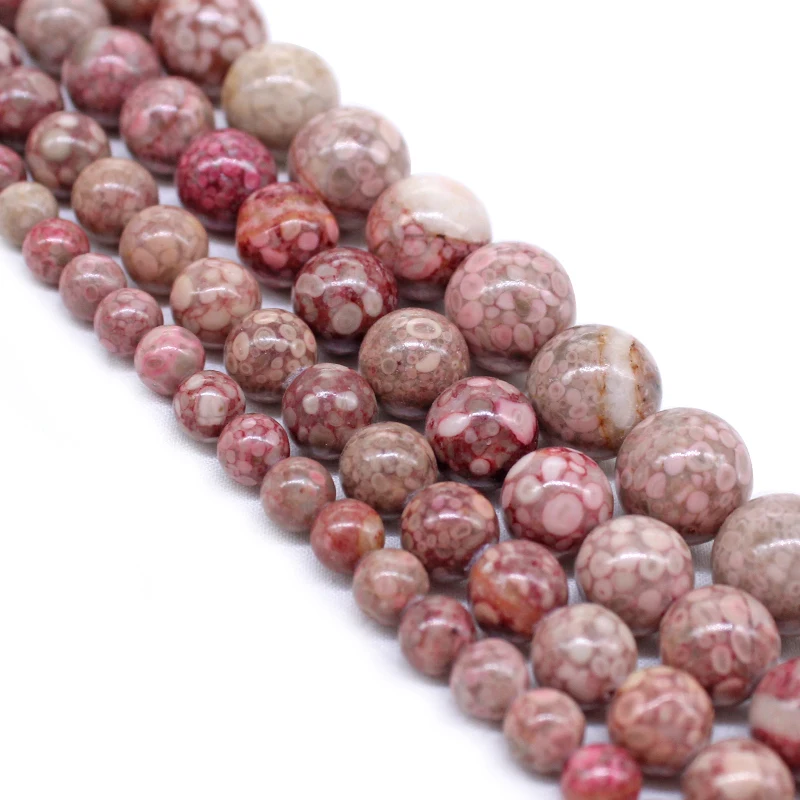 Natural Chrysanthemum Stone Coral Red Round Loose Beads 15" Strand Jewelry Accessories Making Necklace Bracelet6 8 10 12MM view 2